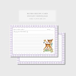 Printable Vintage Deer Retro Recipe Cards 4x6 PDF Retro Kitchen Decor DIY Recipe Template Instant Download Antique Style Recipe Cards