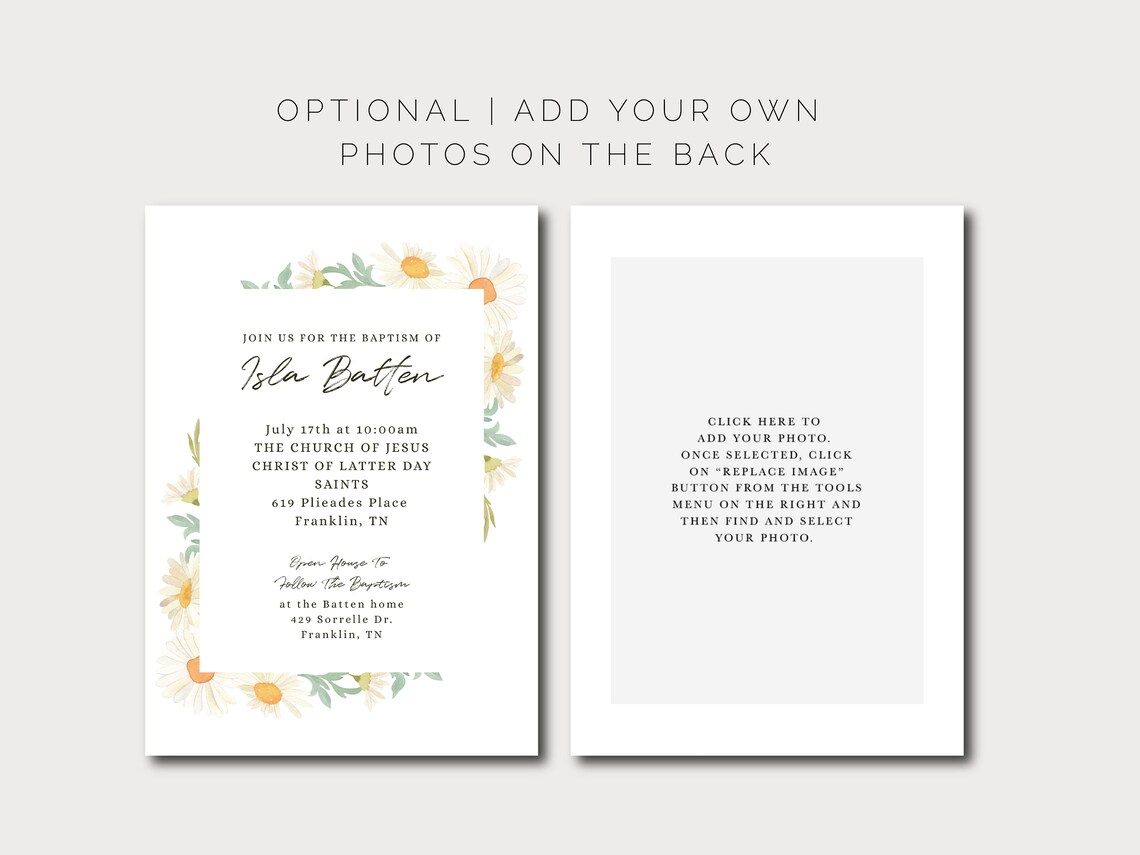 Daisies LDS Baptism Invitation Editable Girl Baptism Invitation ...