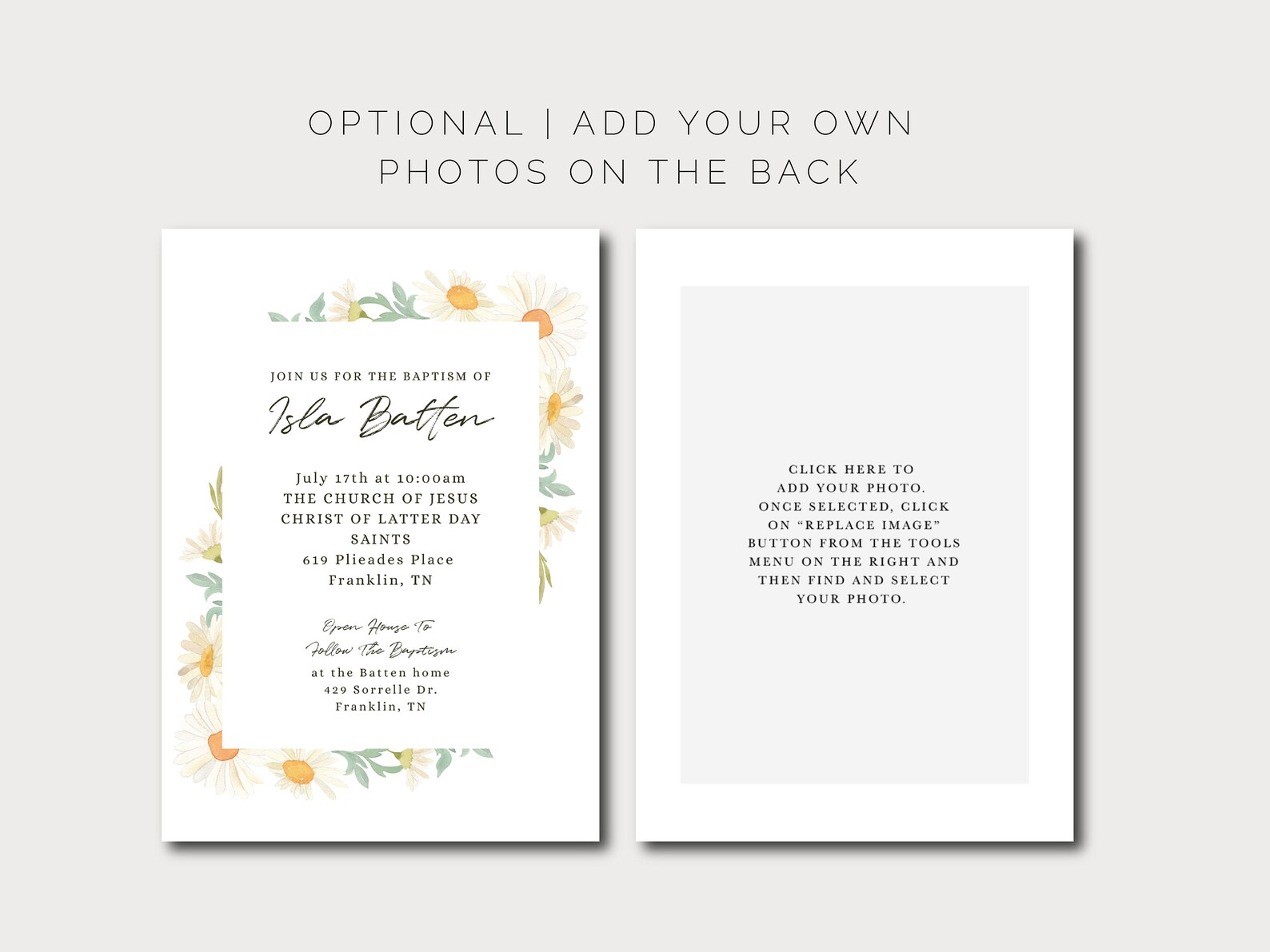 Daisies LDS Baptism Invitation Editable Girl Baptism Invitation ...