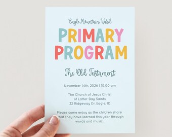LDS Primary Program Invitation Printable, Colorful Church Kids Sacrament Flyer Pdf, Latter Day Saints Ward Bulletin, Instant Download