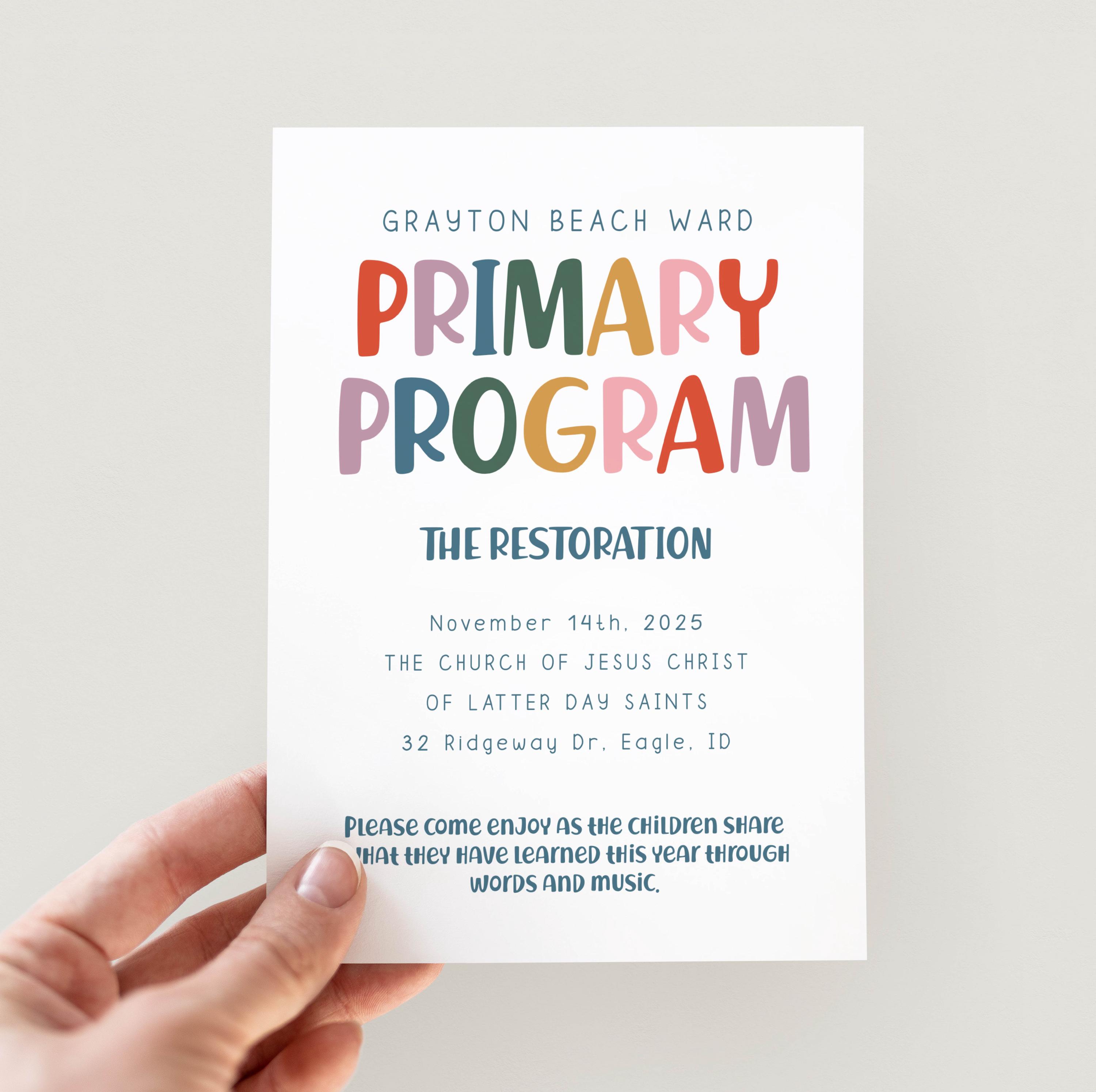 LDS Primary Program Invitation, Primary Presentation Flyer, Editable ...