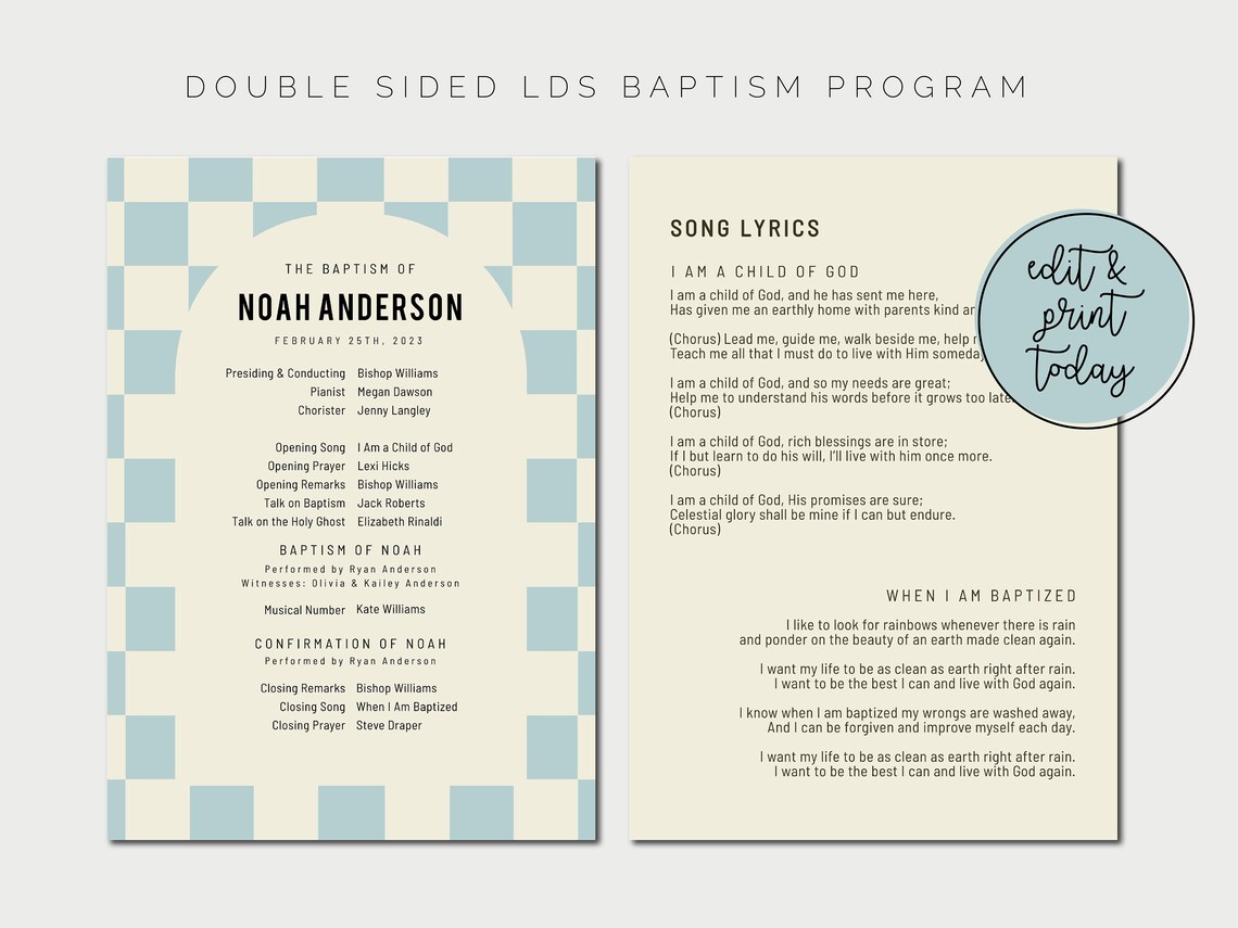 Boy LDS Baptism Program Template Blue Checkers LDS Baptism Program Blue ...