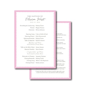 Scalloped Edge LDS Baptism Program |  Instant Download Printable | Girl LDS Baptism Program | Pink LDS Baptism Program