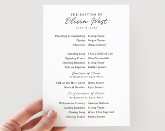 Simple, Modern, Editable LDS Baptism Program Template: 5X7 Instant Download | Gender Neutral LDS Baptism Program