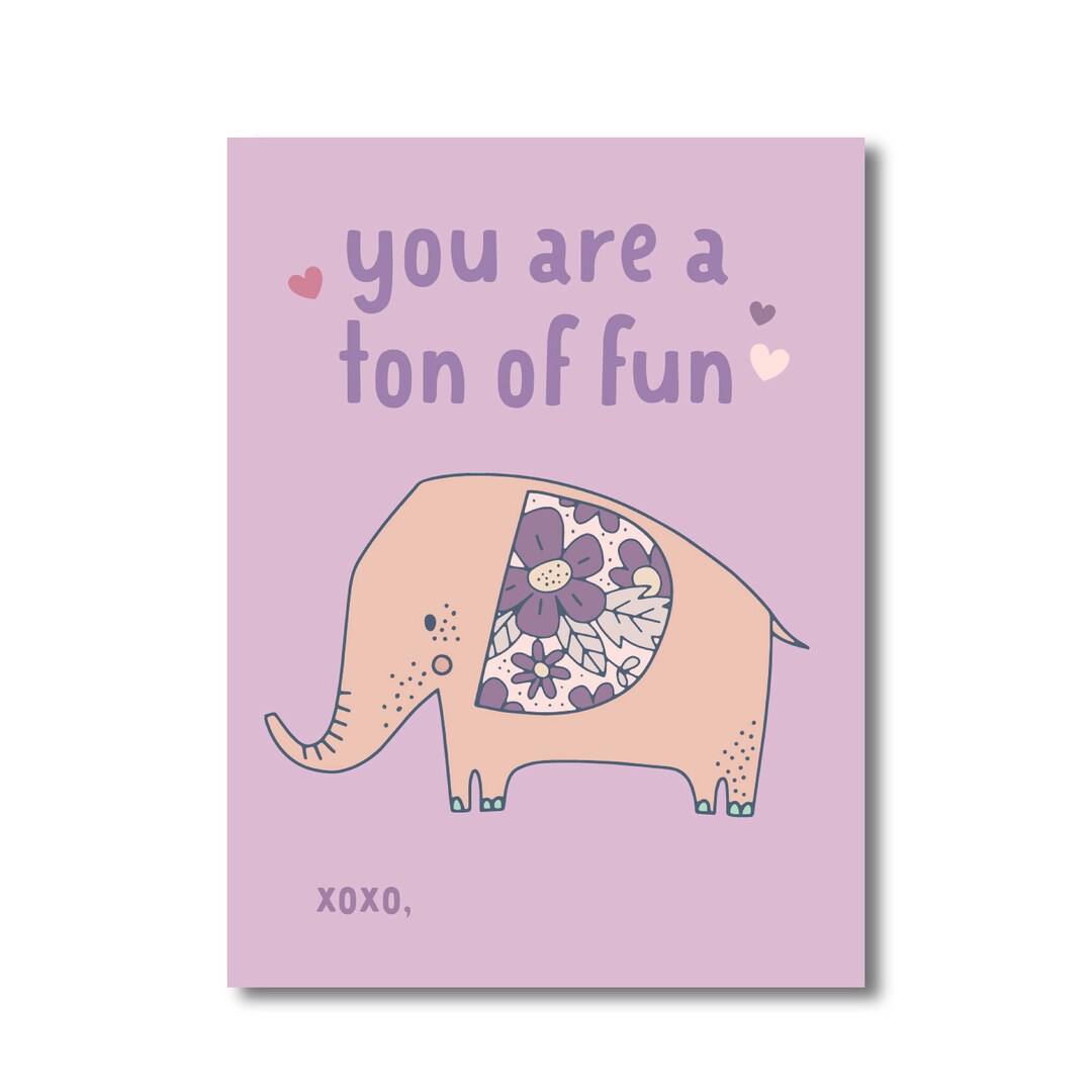Printable Valentine Card Elephant Valentine Card Printable Classroom Valentine Card School
