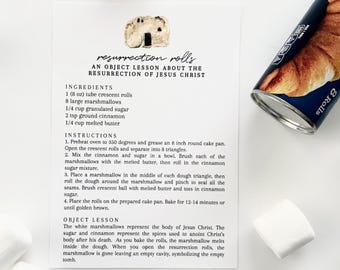 Resurrection Rolls Tag Afdrukbare lege grafrollen Cadeaulabel Pasen Christelijk cadeau Paastraktatie Receptlabel Bediening Paascadeau