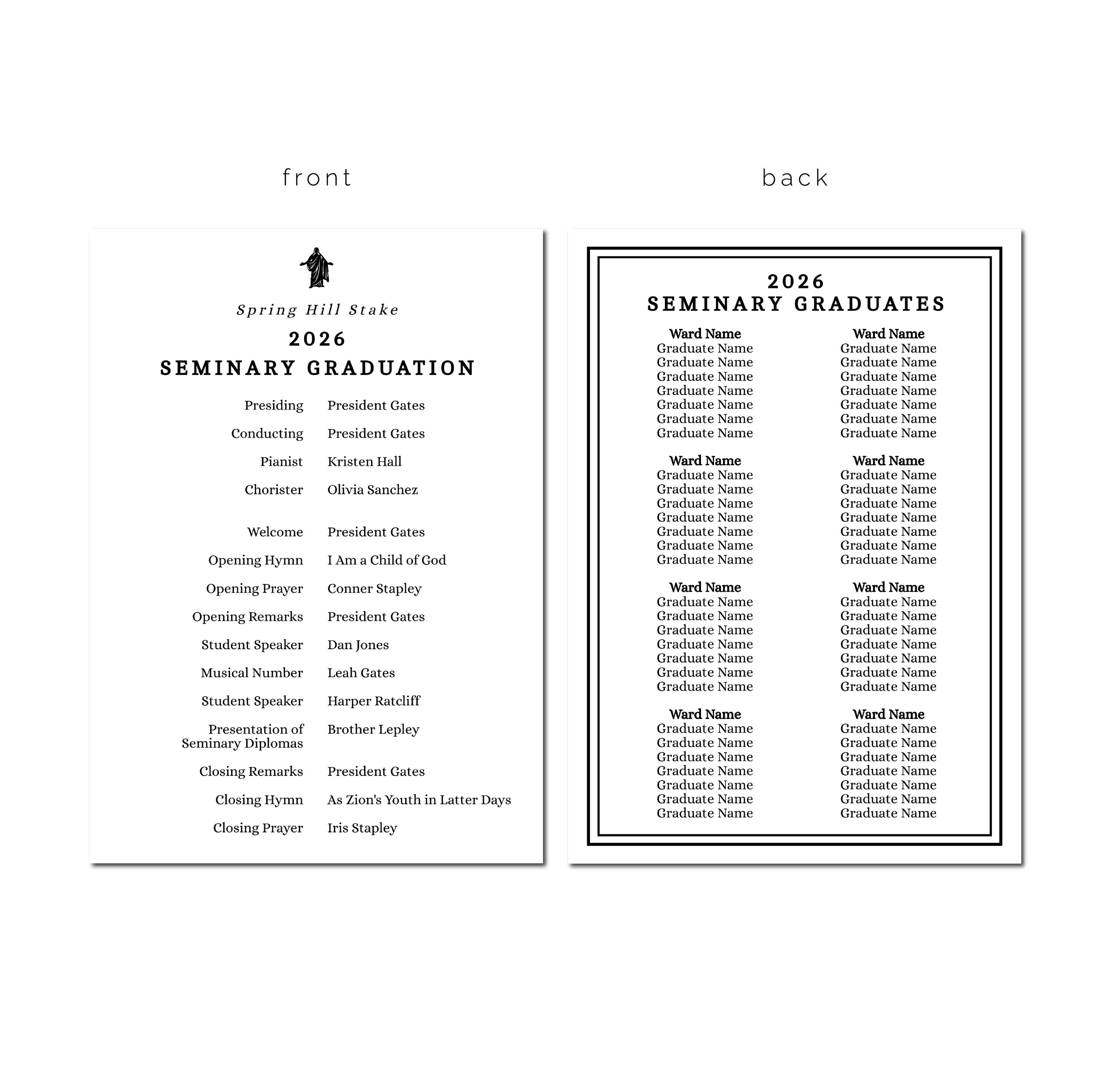 Church Graduation Program Example 5X7 LDS Seminary Graduation Program Printable | LDS Youth Grad Editable ...