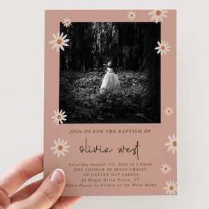Boho Daisies LDS Baptism Invitation | Editable Girl Baptism Invitation Template | Modern Printable Baptism Invite