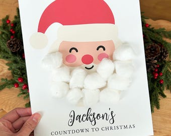 Santa Beard Cotton Ball 12 Days of Christmas Countdown | Printable Advent Calendar, Days until Christmas, Personalized Kids Advent
