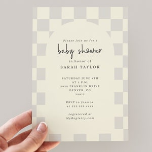 Neutral Checkers Baby Shower Invitation | Checkerboard Baby Shower Invite | Neutral Baby Shower Invite | Beige Baby Shower Invitation