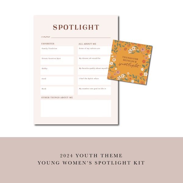 LDS Young Women Spotlight Template | Printable LDS Youth Spotlight Questionare Instant Download | 2024 I Am a Disciple of Jesus Christ