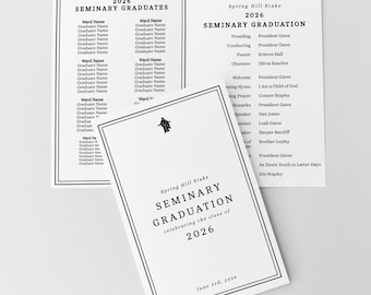 Programa de graduación del Seminario SUD de página completa imprimible / Programa de graduación de jóvenes SUD editable / Plantilla para ceremonia de graduación de la Iglesia