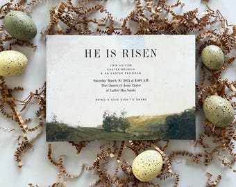 Religious Easter Celebration Invitation Template | He is Risen Invite | Christian Easter Celebration Invitation