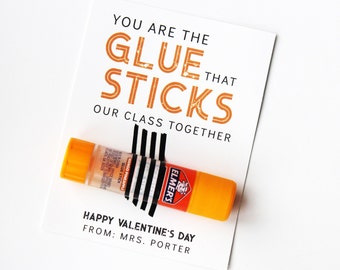 Glue Stick Teacher Valentine Tags, Class Valentine from Teacher, Classroom Valentine, Kids Valentine's Tags Printable