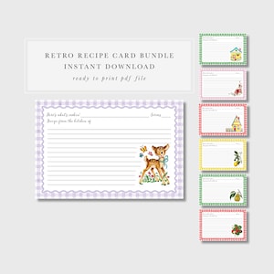 Printable Vintage Retro Recipe Cards 4x6 PDF Retro Kitchen Decor DIY Recipe Template Instant Download Antique Style Recipe Cards