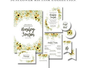 LDS Baptism Kit Girl, watercolor sunflower baptism bundle, editable primary printables for 8 year old girl, baptism template set download