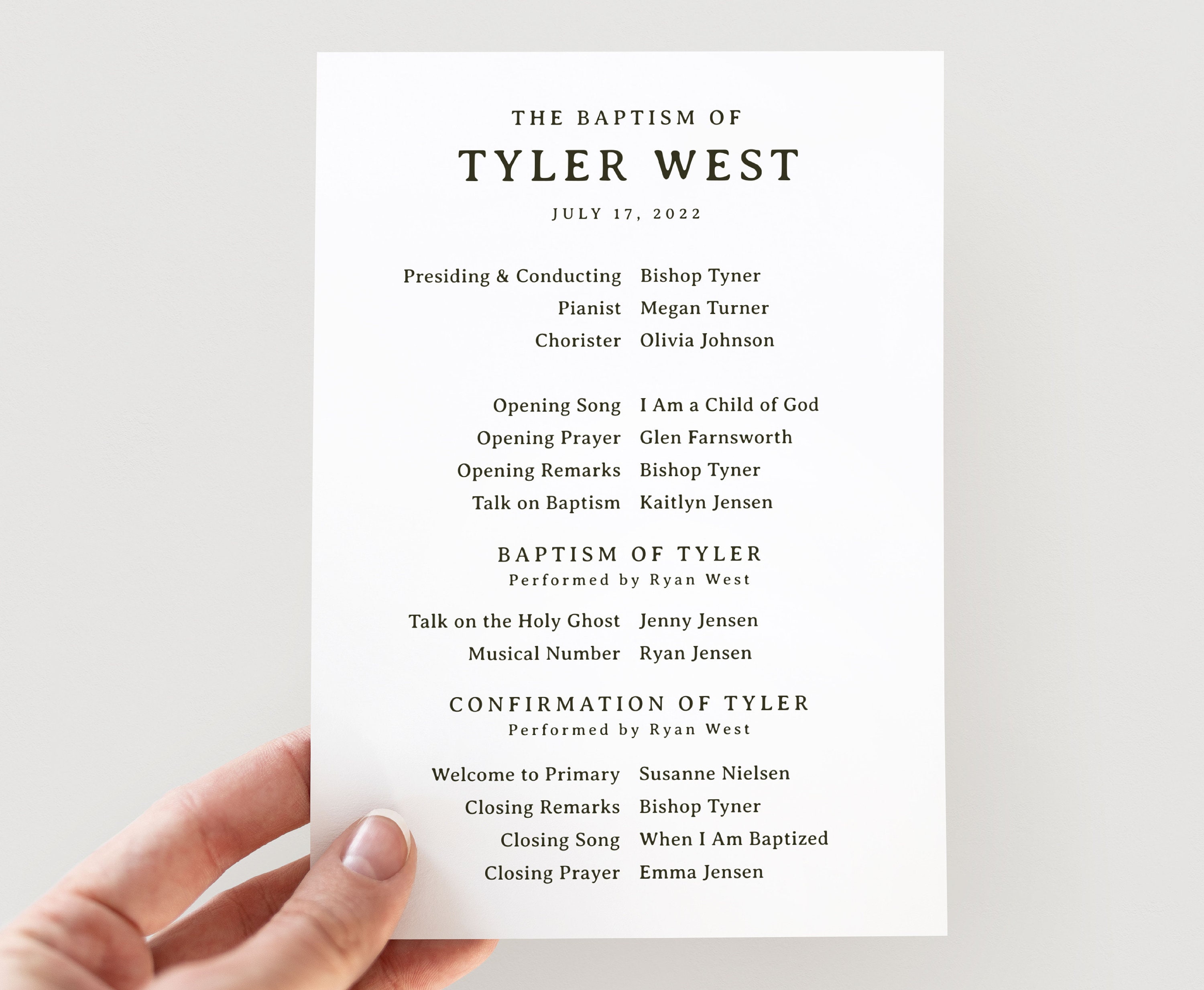 Simple, Modern, Editable LDS Baptism Program Template: 5X7 Instant Download | Gender Neutral LDS Baptism Program