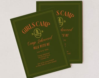 Paquete de invitaciones y pósteres para el campamento de niñas SUD, invitación digital editable para las Mujeres Jóvenes, Camina conmigo 2026