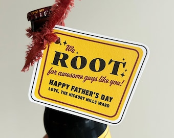 Etiqueta de regalo para el Día del Padre SUD con sabor a cerveza de raíz, imprimible, para el Quórum de Élderes, descarga instantánea, etiqueta para papá SUD, etiqueta de regalo basada en la fe, para la iglesia (PDF).