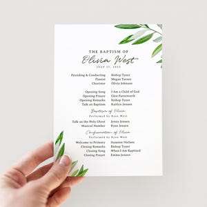 Greenery LDS Baptism Program Template, Gender Neutral LDS Baptism Program editable download, greenery program printable, girl baptism