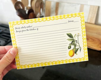 Tarjetas de recetas de limón vintage en blanco / imprimibles. Regalo de cocina retro para Navidad, Día de la Madre o cumpleaños.
