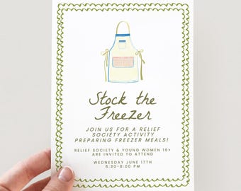 Stock The Freezer Relief Society Activity Invitation, Printable Freezer Meal Invite, LDS Women Event Flyer, Young Women Cooking Night