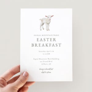 Modello di invito pasquale LDS Agnello Invito pasquale Invito minimalista per la colazione pasquale Volantino pasquale stampabile per pecore Pasqua religiosa