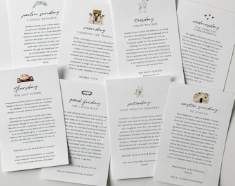 Juego de tarjetas de estudio de Semana Santa SUD, tarjetas imprimibles de cuenta regresiva de Adviento con historia de Pascua, tarjetas con las Escrituras de Pascua, tarjetas de descarga instantánea con la historia de Pascua