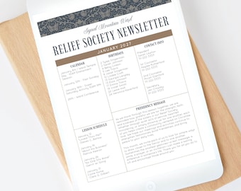 LDS Relief Society Newsletter Template | Printable LDS Newsletter Instant Download | Printable Newsletter Template