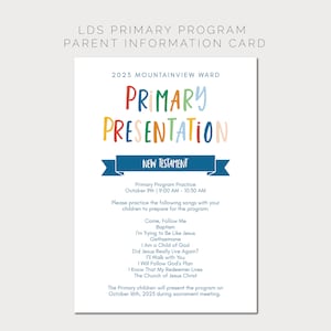 Tarjeta de información para padres del programa primario SUD / Presentación primaria SUD / Plantilla editable: Descarga instantánea 5X7