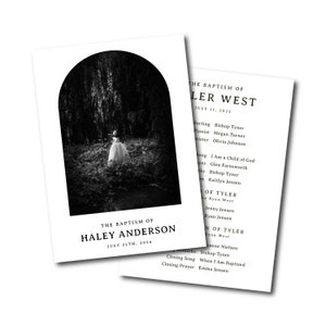 May include: Two black and white baptism programs with the names Haley Anderson and Tyler West. The programs include the date of the baptism, the names of the officiant, pianist, and other participants, and the song and prayer selections.