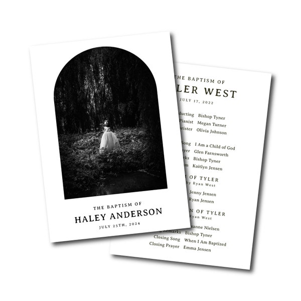 simple modern lds baptism program printable, girl lds baptism, boy lds baptism, editable template instant download, baptism program editable