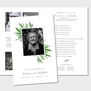 May include: A black and white photo of a woman with a floral wreath border. The text "MEMORIAL SERVICE FOR Vivianne Taylor" is at the top of the page. The text "IN LOVING MEMORY OF Vivianne Taylor" is at the bottom of the page. The text "JANUARY 8, 1935 - MARCH 30, 2022" is below the name.