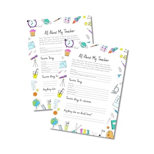 All About My Teacher Questionnaire, getting to know you printable, back to school teacher survey editable template, teacher appreciation