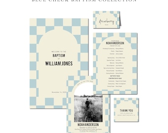 Paquete de bautismo para niño azul SUD / Kit imprimible de tablero de ajedrez azul (descarga digital)