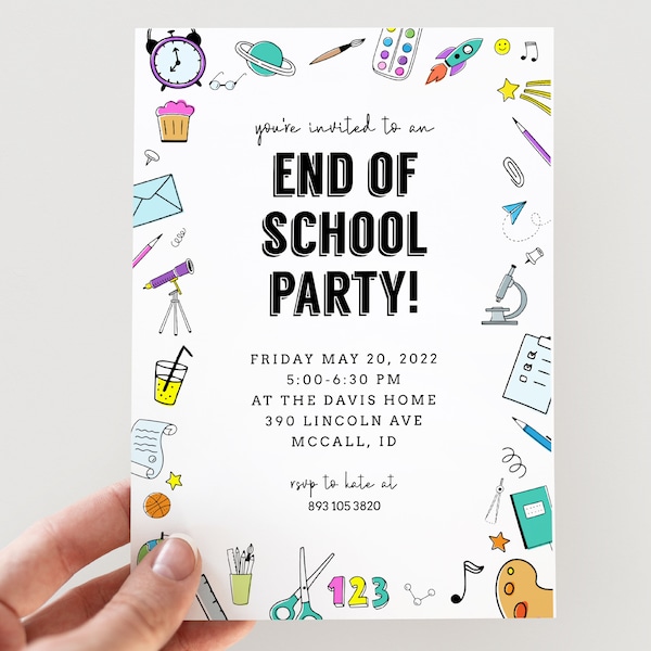 End of Year Party Invitation, Last Day of School Party Invitation, School Party Invitation, Classroom Party Invitation