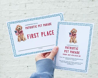 Patriotic Pet Parade Bundle, 4th of July Dog Parade Invite and Award, Editable Template, Independence Day Pet Event