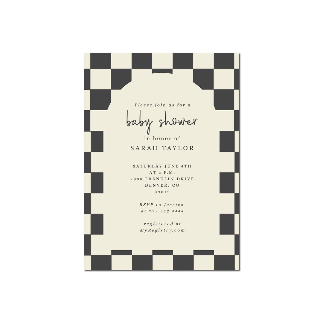 Checkers Baby Shower Invitation Checkerboard Baby Shower Invite Neutral