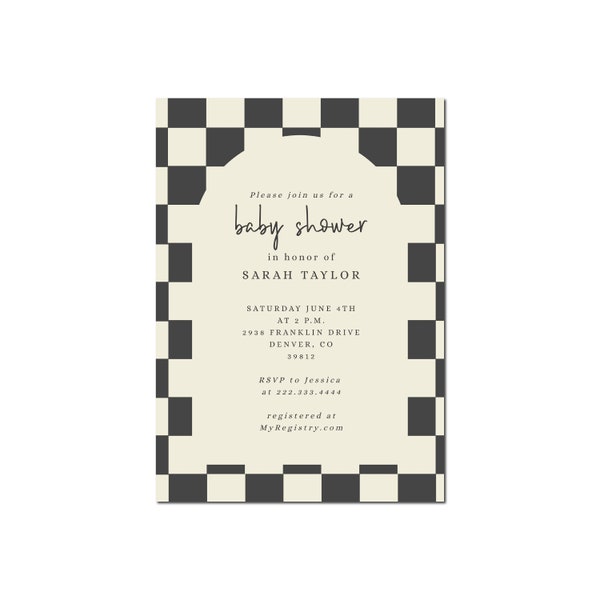 Checkers Baby Shower Invitation | Checkerboard Baby Shower Invite | Neutral Baby Shower Invite | Beige Baby Shower Invitation