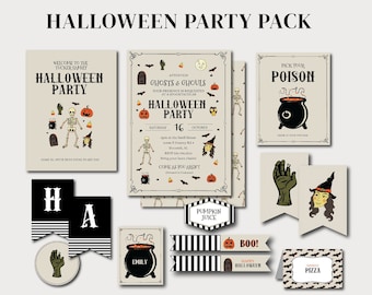 Halloween Party Pack Printables | Editable Halloween Bundle Instant Download | DIY Halloween Party Decor