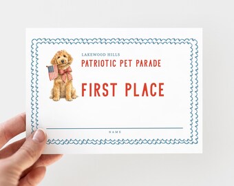 Patriotic Pet Parade Award Certificate Template, 4th of July Dog Parade, Editable Template, Independence Day Pet Event Editable Awards