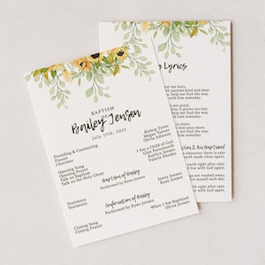 Ls Taufe Programm Vorlage Mädchen, Sonnenblume einfaches modernes Programm druckbares pdf, bearbeitbares ldstaufprogramm Sofortdownload Mädchentaufe