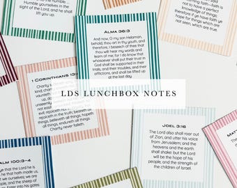 LDS Lunchbox notes for older kids, editable scripture cards bible verses for big kids, religious Christian printable small cards handouts