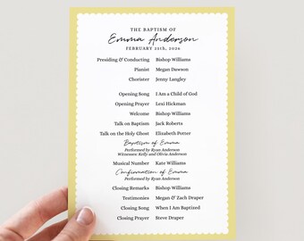 Butter Yellow Scalloped Girl LDS Baptism Program Template |  Instant Download | Printable Baptism Invite | Yellow LDS Baptism Invitation