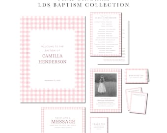 Pink Gingham LDS Baptism Kit | Invitation, Program, and more! | Girl Pink LDS Baptism Editable & Printable