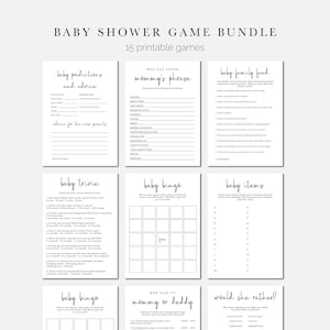 Baby Shower Game Bundle Minimalist Simple Baby Shower Printable Gender Neutral Baby Shower Modern Baby Shower Games Editable Template