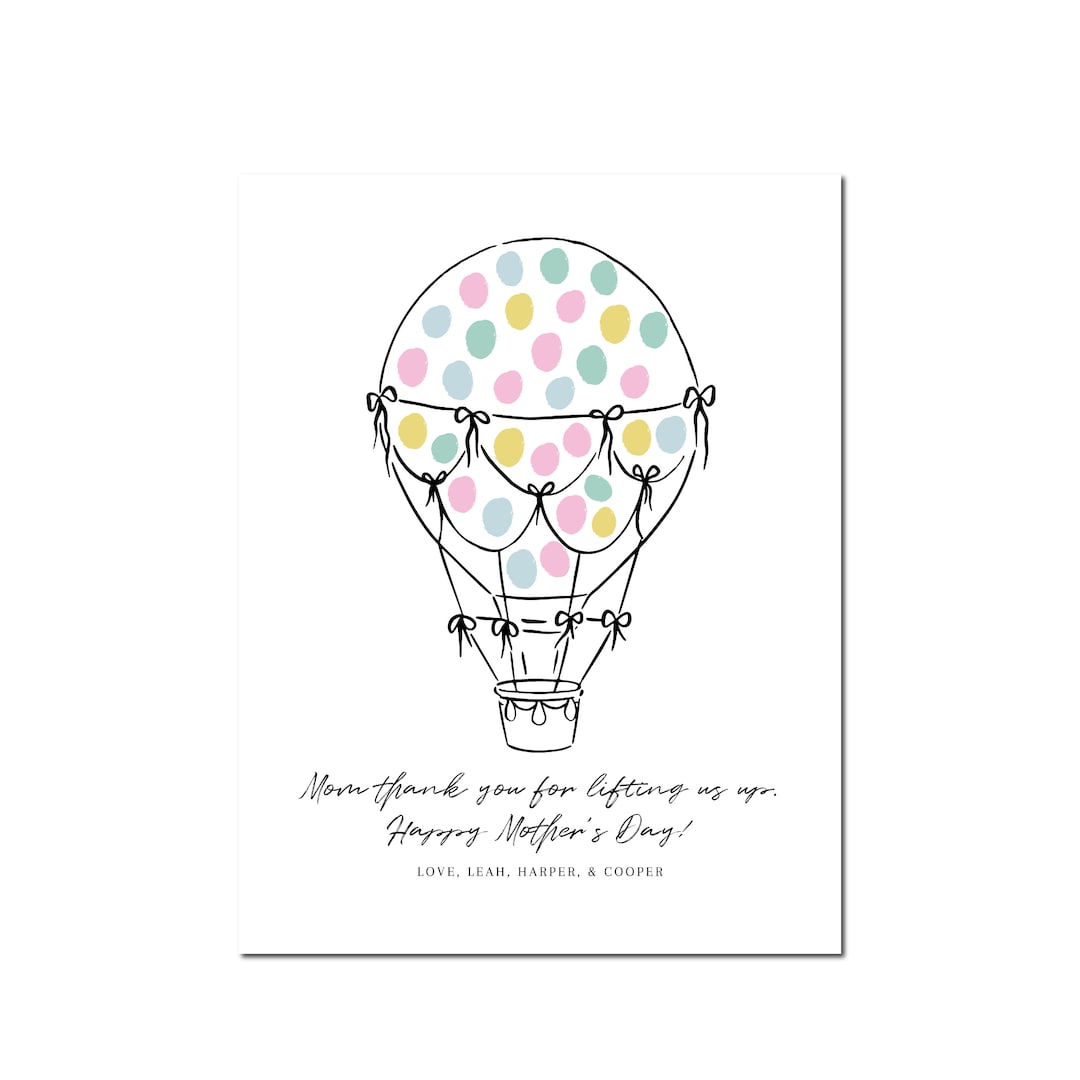 Mother's Day Fingerprint Art Craft- Printable Hot Air Balloon Fingerprint Art for Mother's Day ...