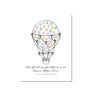 Moederdag Vingerafdruk Knutselen voor kinderen DIY Heteluchtballonkaart Afdrukbare pdf Leuk cadeau van kinderen voor Moederdag Activiteit Eenvoudig kunstproject