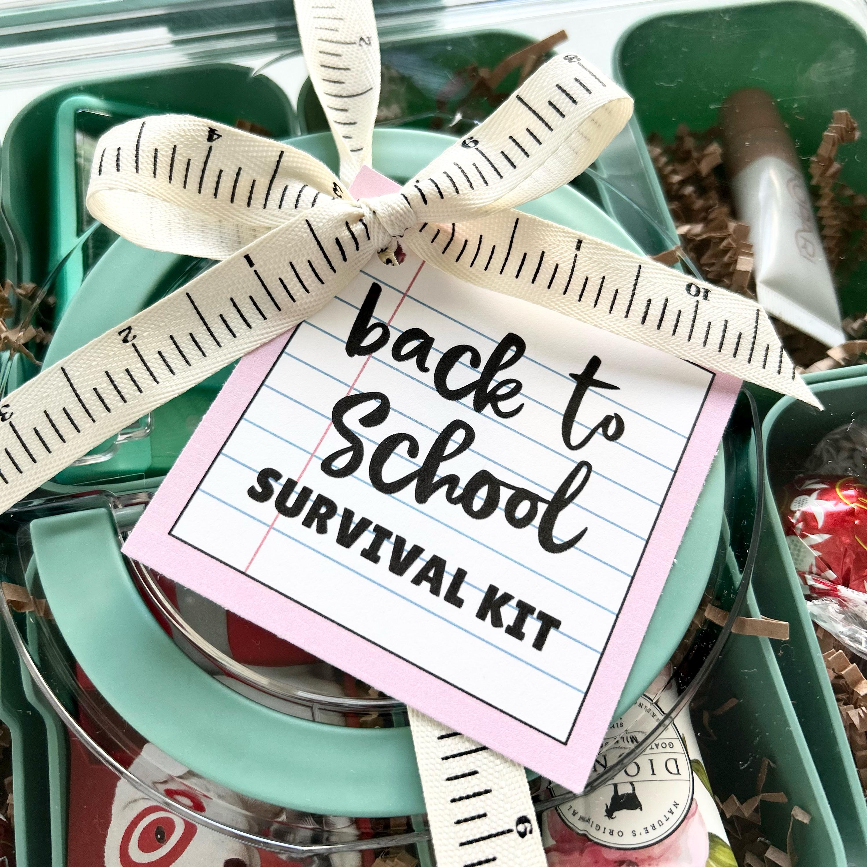 Back to school survival kit printable tag for teacher, first day of school gift from student, teacher survival kit tag, editable name