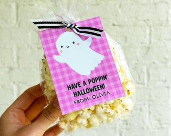 Editable Popcorn Halloween Favor Tags Boo Halloween Tags Trick Or Treat Favor Tag Halloween Treat Tag Cute Ghost Gift Tag